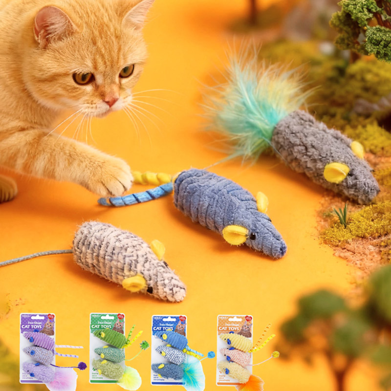 Catnip Interactive Plush Mouse - 3개입 리얼리틱 쥐 인형 고양이 장난감