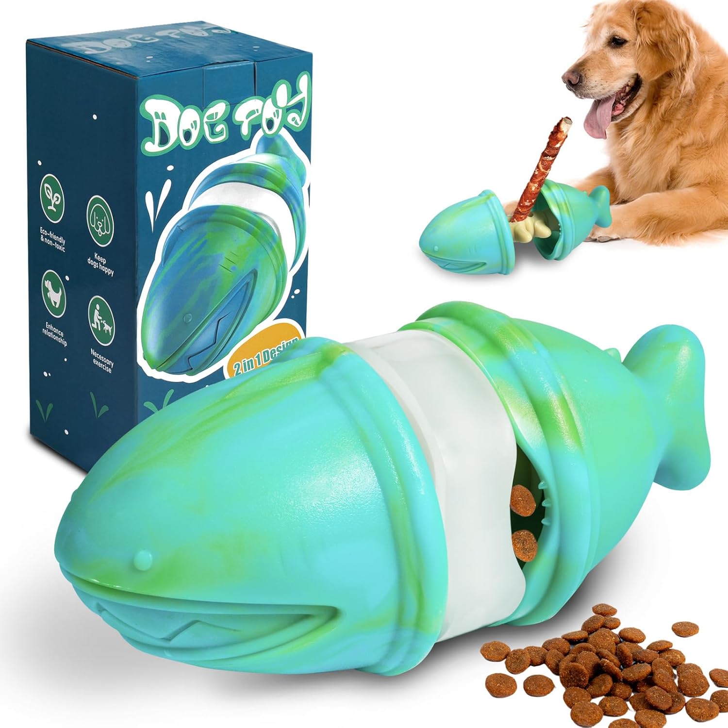 Rubber Treat Dispensing Dog Toy - 2-in-1 간식 디스펜서 씹는 장난감 &