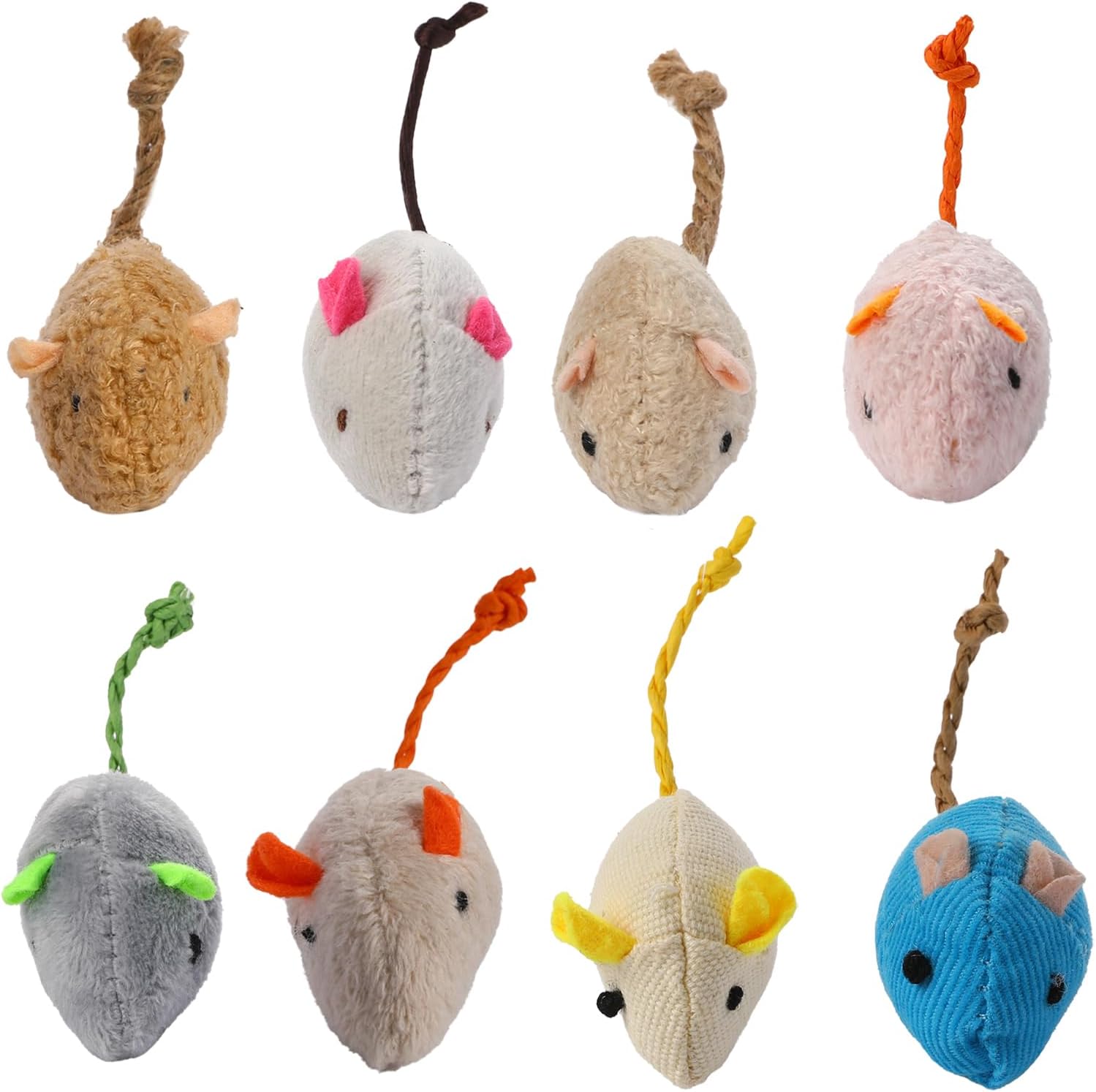 Catnip Interactive Plush Mouse - 랜덤 포장된 고양이와 쥐 장난감 8개