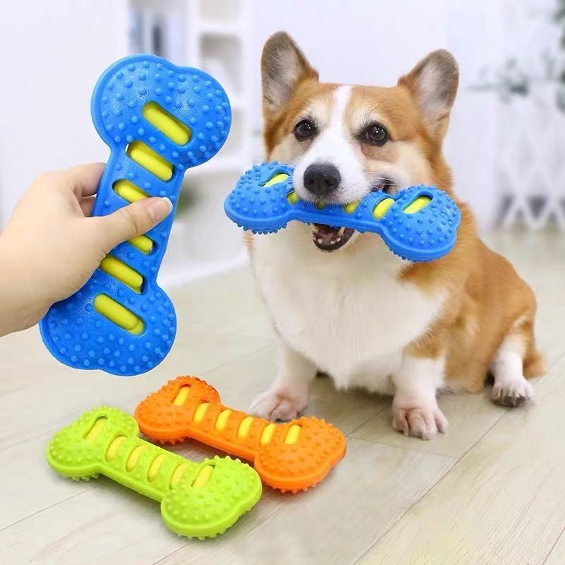 Teeth Cleaning Dog Chew Bone - 튼튼한 고무 강아지 씹는 장난감 삑삑이