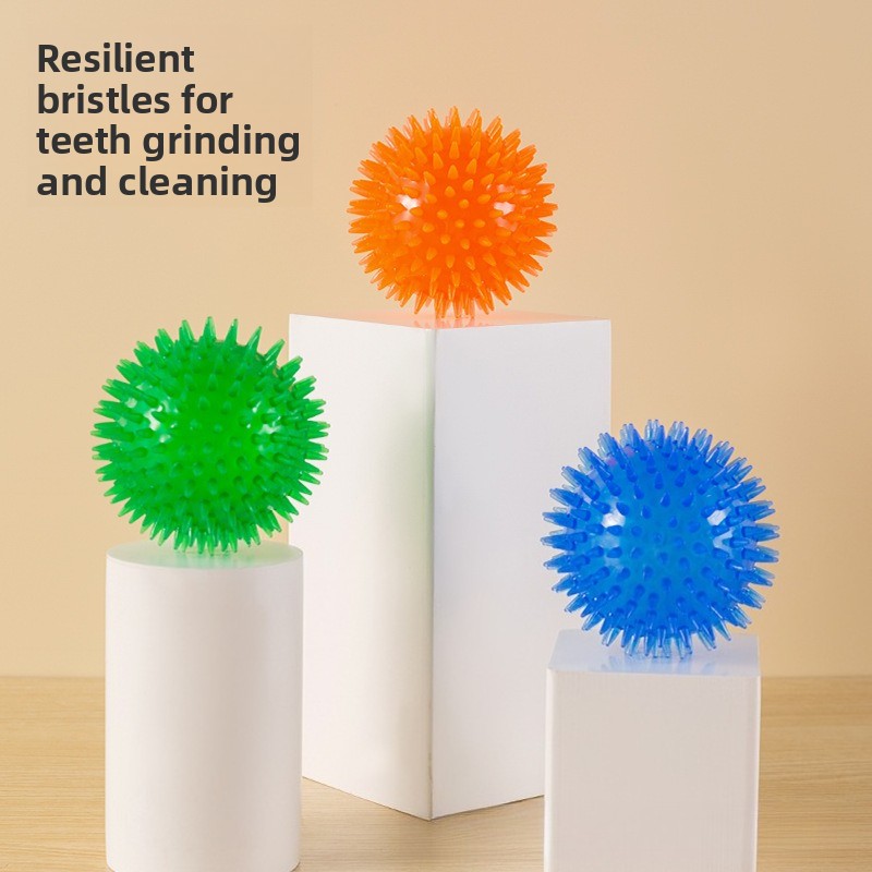 Indestructible Dog Chew Toy - 고탄성 TPR 삑삑이 스파이키 강아지 공